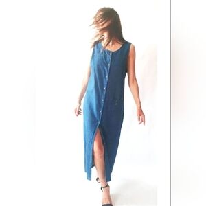 TALBOTS Petites Women's Classic Denim Maxi Shift Dress